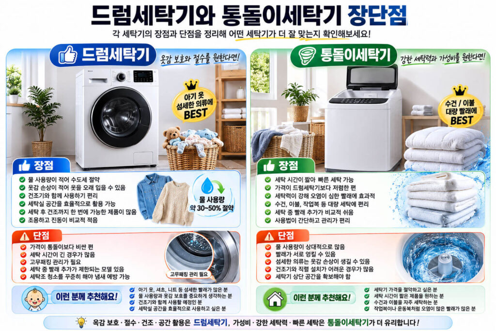 드럼세탁기 통돌이세탁기 비교