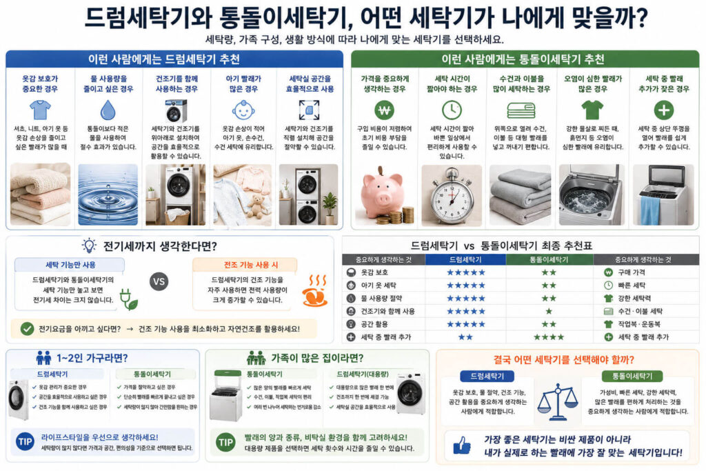 드럼세탁기 통돌이세탁기 비교