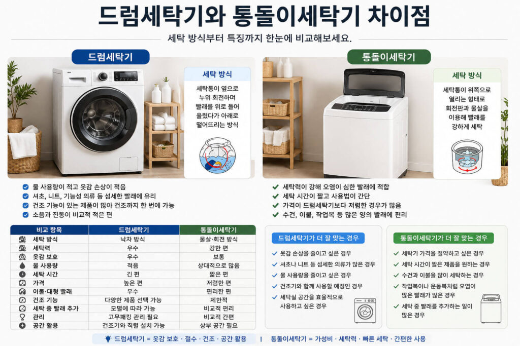 드럼세탁기 통돌이세탁기 비교